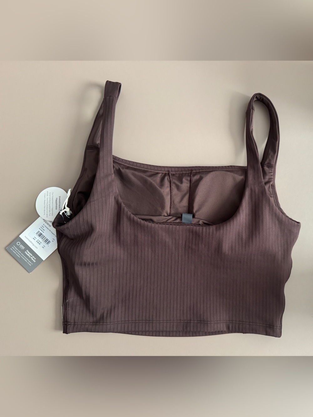NWT Vuori Inversion Ribbed Cropped Support Tank Top, M, Java brown - Picture 5 of 6
